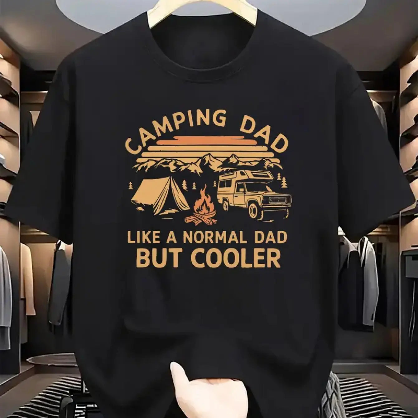Men's Summer 100% Cotton Casual Fashion Camping Dad Pattern Printed Loose Breathable Round Neck Short Sleeve T-shirt
