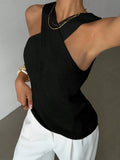 Women Crisscross Halter Knit Tank Top Hollow Out Sleeveless Slim Camisole Summer Elegant Casual Vest