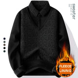 Men's Winter Sweater Fashion Polo Shirt Pullover Slim Fit Elegant Luxury Brand Knitwear Fake Two Pieces Knitted Fleece Sweaters