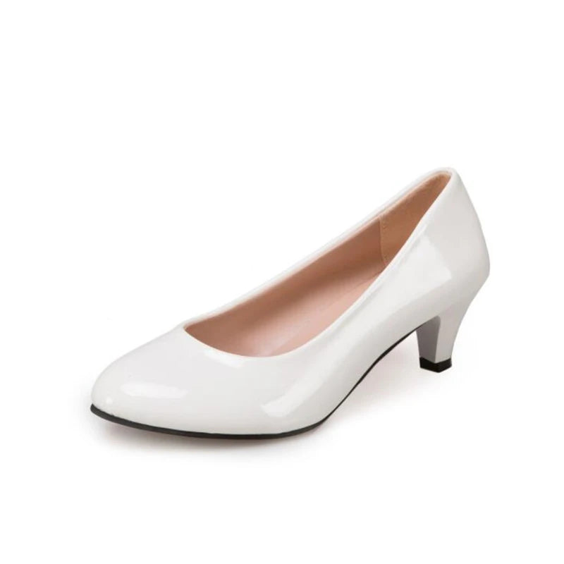 New Women's Shoes On Heels Elegant Medium High Heeled Ladies Pointed Toe Fashion Pumps For Woman Office Black White Red