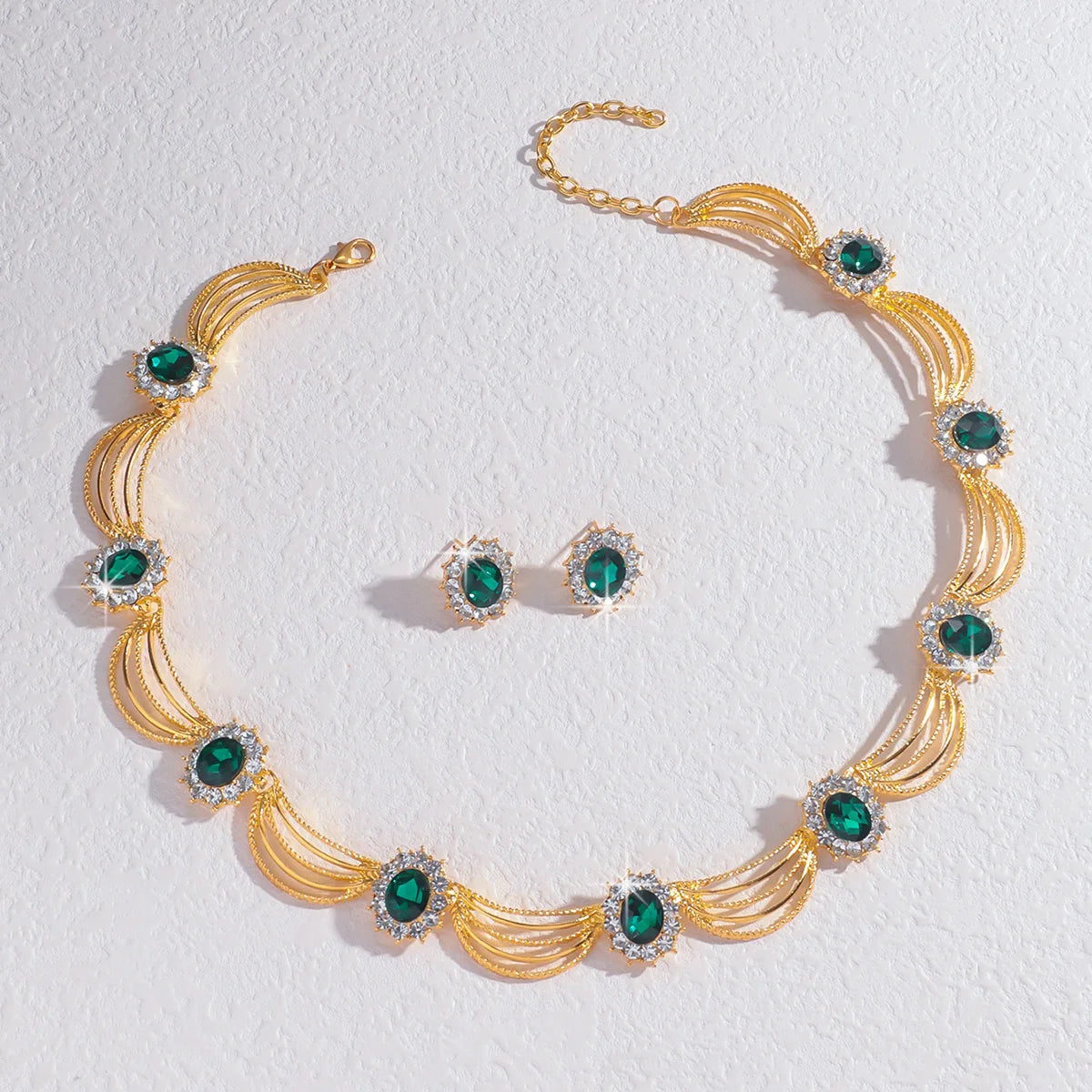 Luxury and High-End Retro Gemstone Necklace Earrings, Bride's Wedding Banquet Jewelry Set, Date, Birthday, Dinner Party