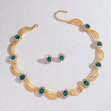 Luxury and High-End Retro Gemstone Necklace Earrings, Bride's Wedding Banquet Jewelry Set, Date, Birthday, Dinner Party
