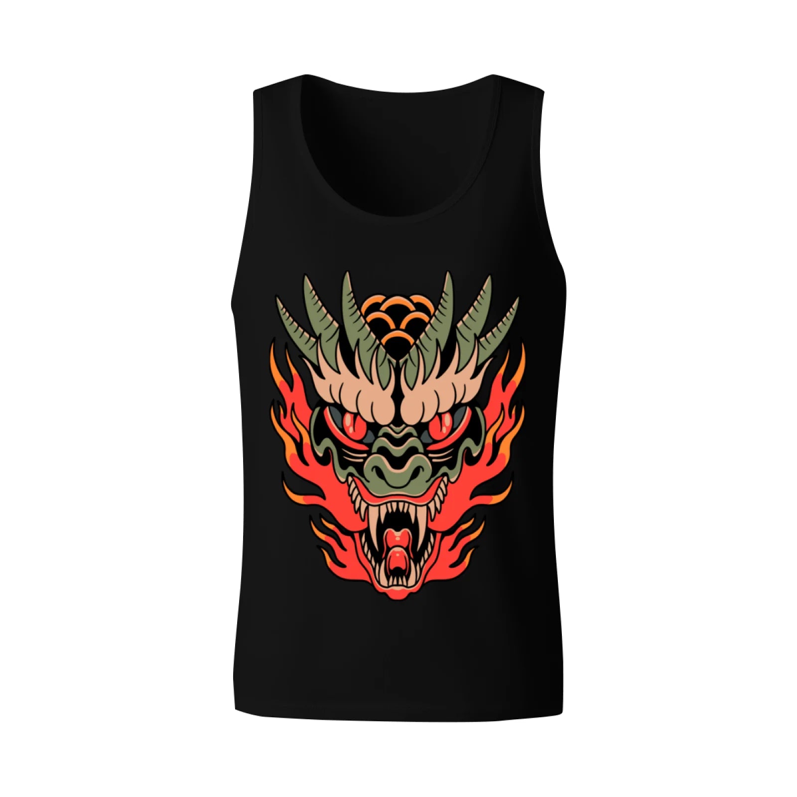 Men's Cool Dragon Head Tank Top, Y2K Grunge Aesthetic Black Sleeveless Shirt, Edgy Flame Monster Graphic Gym Vest, Summer Casual Muscle Tee