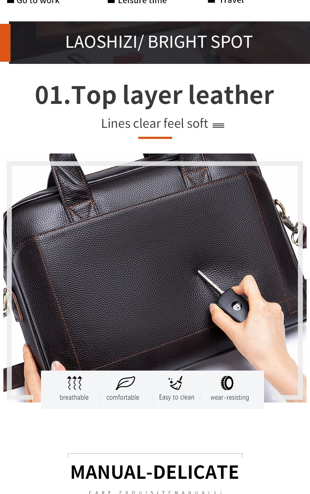 Men's leather handbag, top layer cowhide briefcase, leather laptop bag, diagonal cross office bag