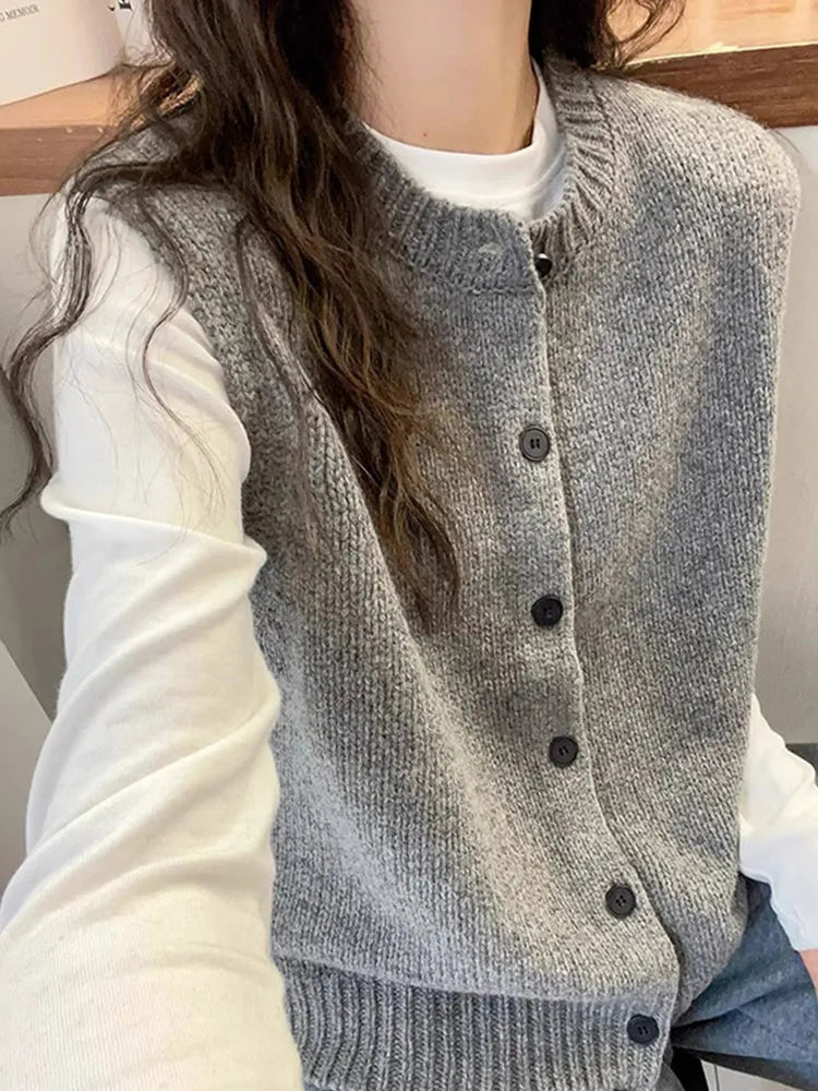 Knitted Women Sweater Vest New Sleeveless O-Neck Black Knit Sweater Vest Women Tops Outerwears Sweaters Sueters De Mujer Q1078