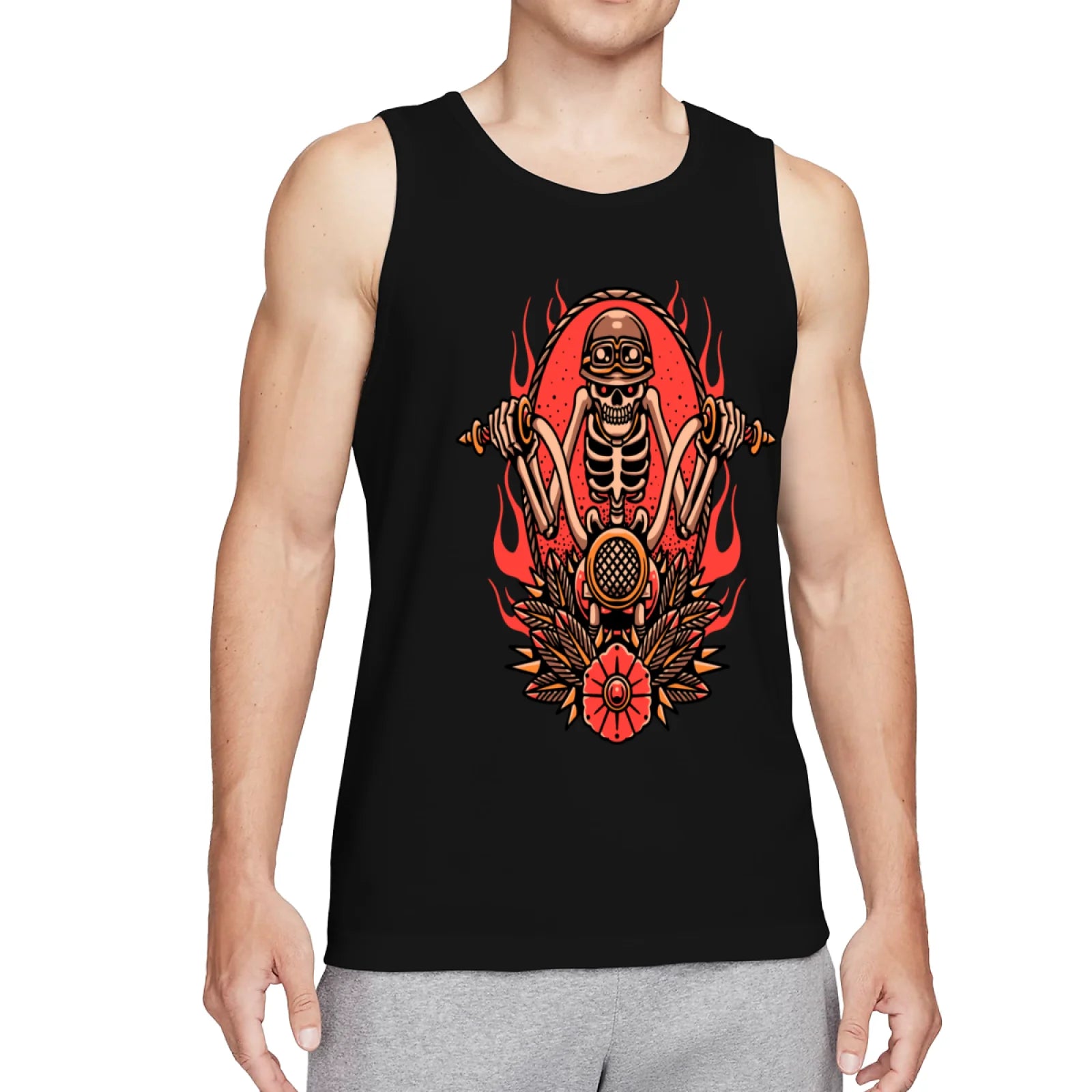 Men's Cool Dragon Head Tank Top, Y2K Grunge Aesthetic Black Sleeveless Shirt, Edgy Flame Monster Graphic Gym Vest, Summer Casual Muscle Tee