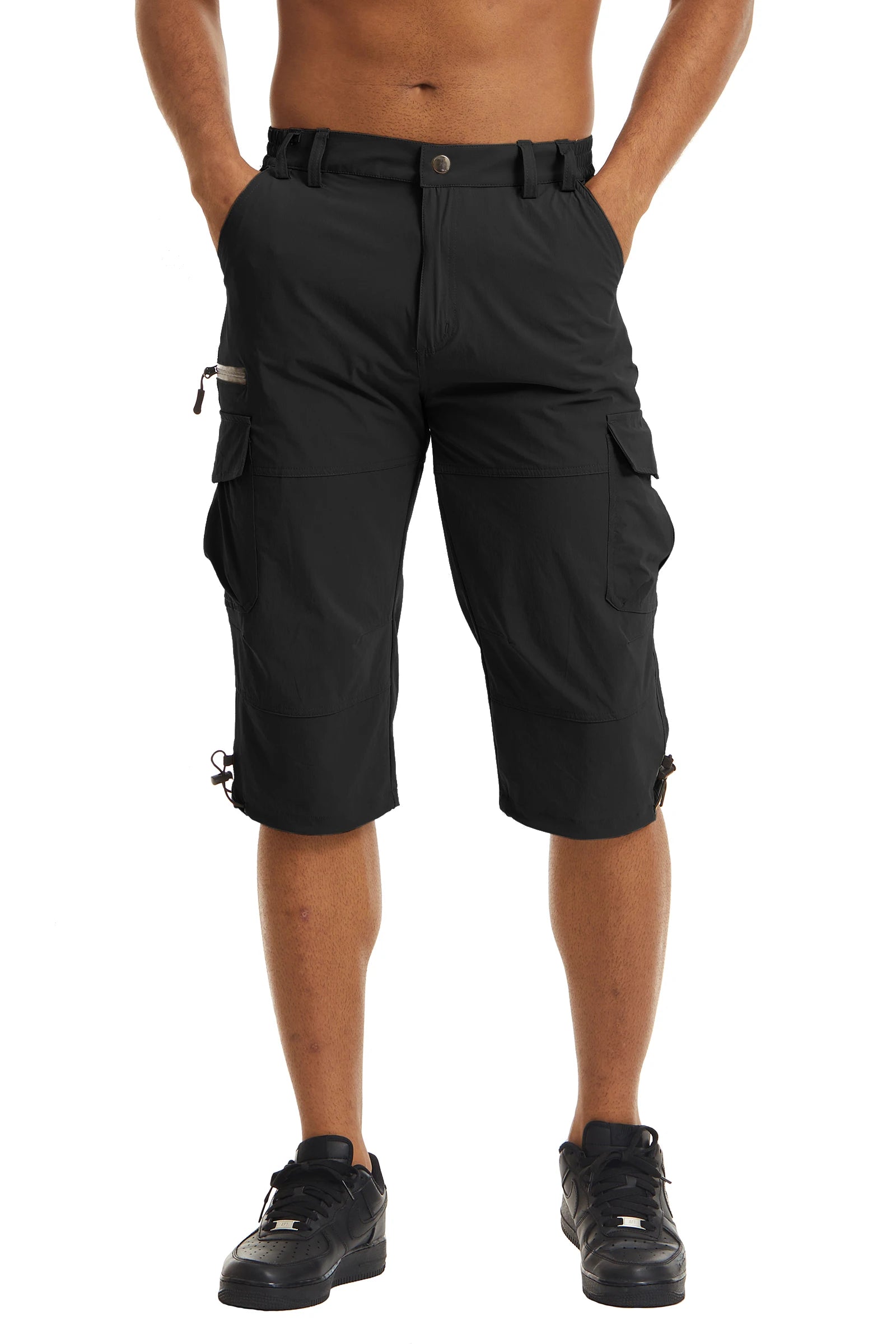 Men's Cargo Work Shorts Quick Dry 3/4 Length Capri Pants Multi-pockets Knee Length Trousers Summer Board Beach Shorts