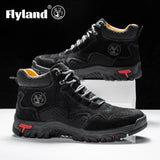FLYLAND Men's Ankle Boots Casual Leather Shoes Fashion Vintage Hand Stitching Soft Business Handmade Shoes