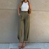 Elegant Women Pants Casual High Waisted Straight Pants Korean Fashion Solid Color Trousers Office Lady Baggy Pants Pantalones