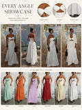 Women Strapless Twist Cutout Maxi Dress Ruched Waist Flowy A Line Long Tube Top Dress Summer Beach Vacation Casual Sundress