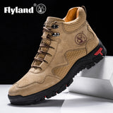 FLYLAND Men's Ankle Boots Casual Leather Shoes Fashion Vintage Hand Stitching Soft Business Handmade Shoes