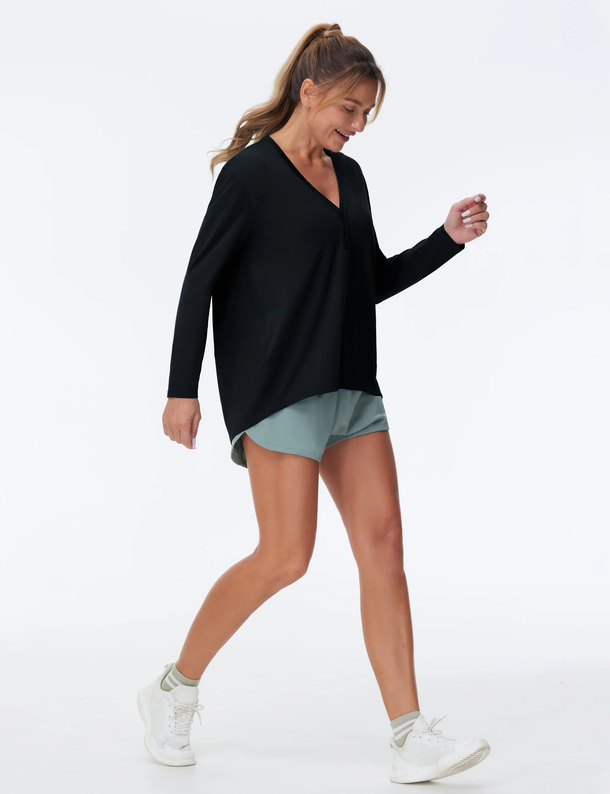 THE GYM PEOPLE Women's Long Sleeve Workout Shirts Loose Fit V-Neck Running T-Shirts Tops