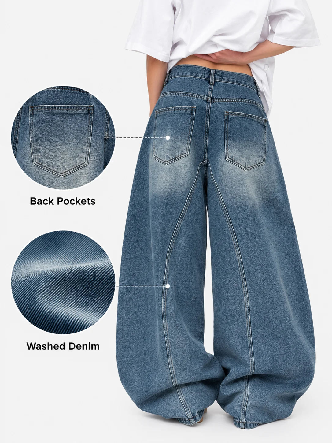 Women's Asymmetric Button Front Baggy Jeans, High Waist Vintage Washed Wide Leg Denim Pants Y2K Streetwear Loose Barrel Jeans for Daily Wear