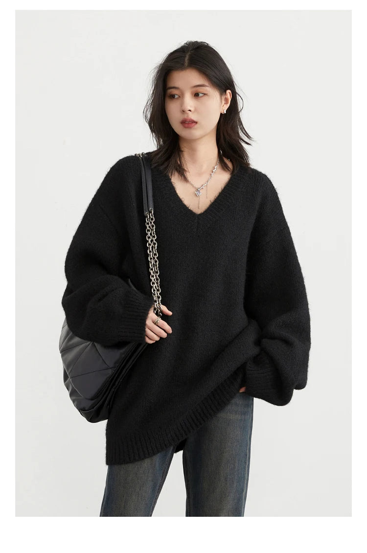 CHIC VEN Women Sweaters Solid Loose Pullovers New V-neck Knitwear Knitted Jumpers Female Top Fashion Woman Autumn Winter 2024