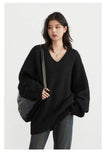 CHIC VEN Women Sweaters Solid Loose Pullovers New V-neck Knitwear Knitted Jumpers Female Top Fashion Woman Autumn Winter 2024