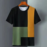 Color Block Short sleeved T-shirt for Men's Versatile Round Neck Trendy Half sleeved Bottom Shirt Summer Cool Feeling T-s