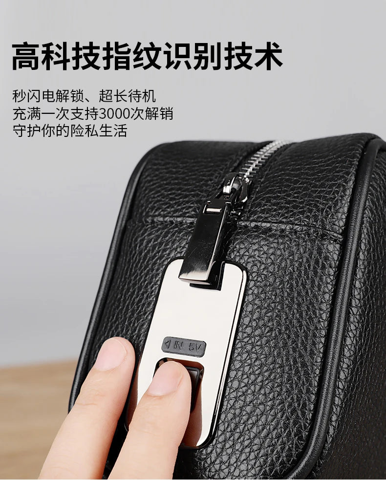 Male Long Money Wallets Mobile Phone Pouch Men Messenger Bag Anti-Theft Men's Fingerprint Lock Bags for Men Leather Hand Bag