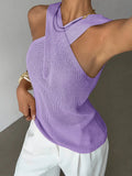 Women Crisscross Halter Knit Tank Top Hollow Out Sleeveless Slim Camisole Summer Elegant Casual Vest