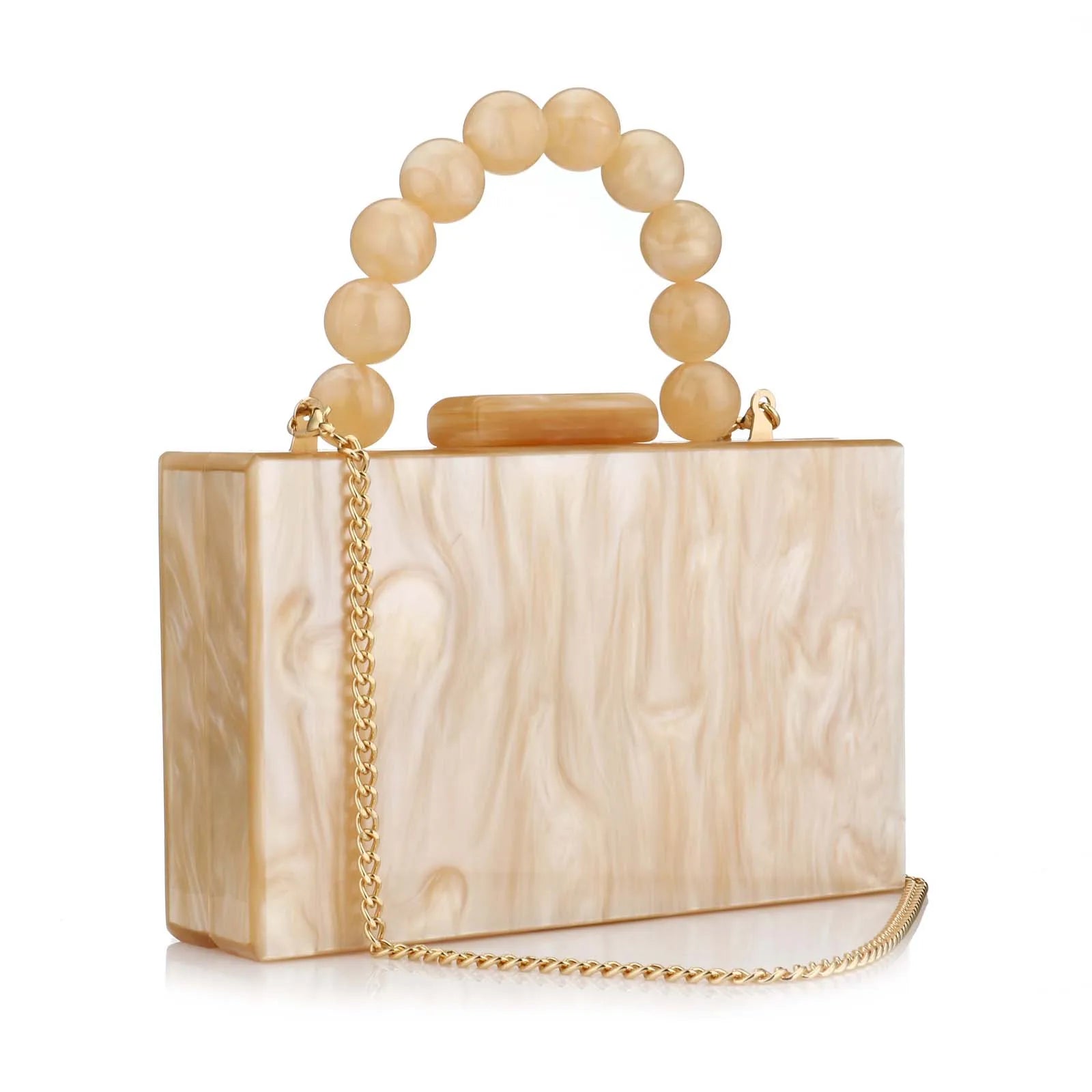 Women’s Luxury Acrylic Evening Bag Pearl Handle Crossbody Purse with Removable Chain Elegant Clutch for Cocktail & Formal Events Clear Acrylic Handbag with Pearl Handle & Chain