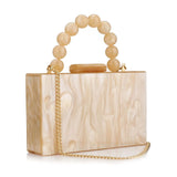 Women’s Luxury Acrylic Evening Bag Pearl Handle Crossbody Purse with Removable Chain Elegant Clutch for Cocktail & Formal Events Clear Acrylic Handbag with Pearl Handle & Chain