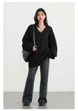 CHIC VEN Women Sweaters Solid Loose Pullovers New V-neck Knitwear Knitted Jumpers Female Top Fashion Woman Autumn Winter 2024