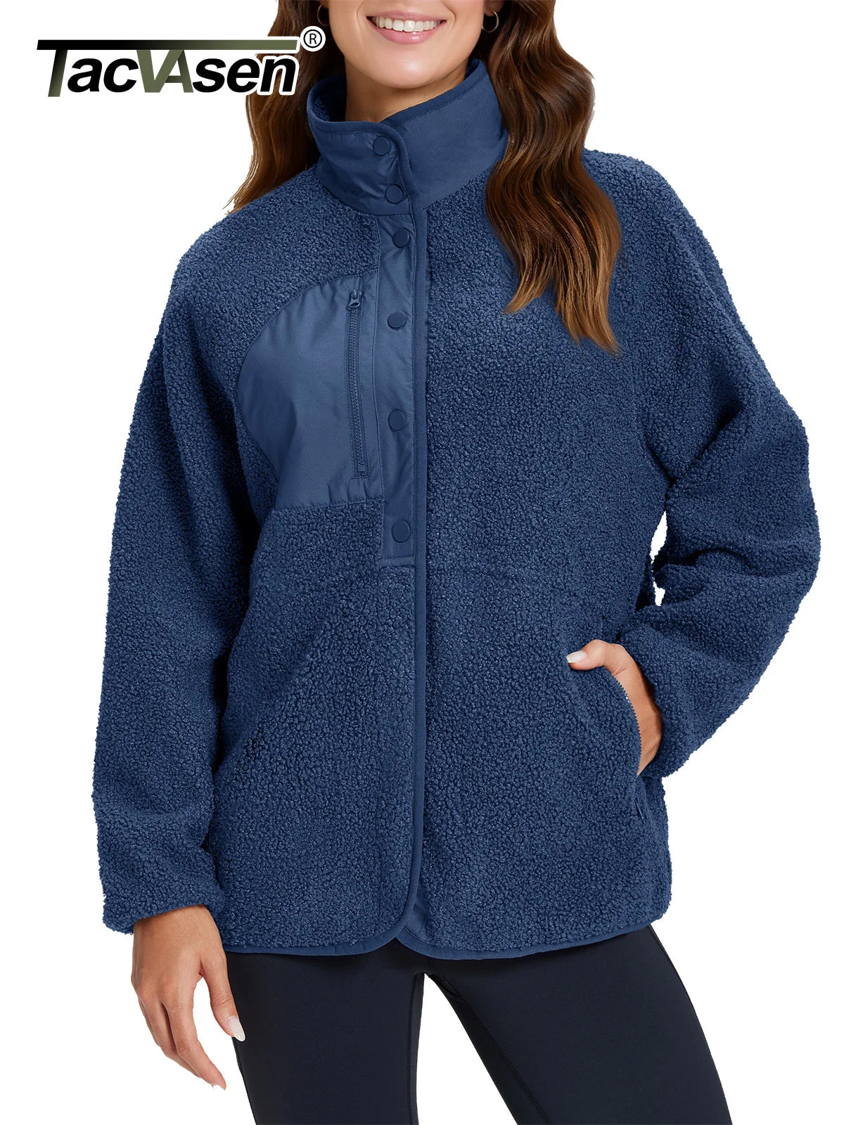 TACVASEN Fuzzy Button Down Sherpa Fleece Jacket Women's Winter Warm Coat Casual Outwear Jacket with Pockets Streetwear Outwear