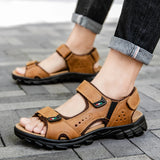 Outdoor Summer Sandals Outdoor Men's Leather Beach Shoes Breathable Casual Sandalias Man Wading Shoes Non-slip Slippers Sandaly