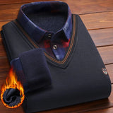 Vintage Plaid Sweater Pullover Men Thick Warm Knitwear Winter Autumn Clothing Patchwork Men's Fleeced Polo Collar Pullovers