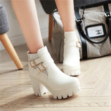 Women's Ankle Boots Women Platform High Heels Fashion Buckle Side Zipper Autumn Winter Women's Ankle Boots Size 33-43