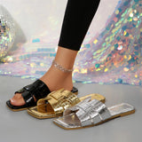 Women's Sandals Embossed Texture Flat Slides Non-Slip Elegant Open Toe SlippersIndoor Outdoor Shoes
