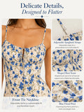 Floral Print Spaghetti Strap Maxi Dress for Women, V Neck Front Drawstring Bodycon Midi Long Dress, Slim Fit Split Hem Summer Beach Vacation Party Sundress