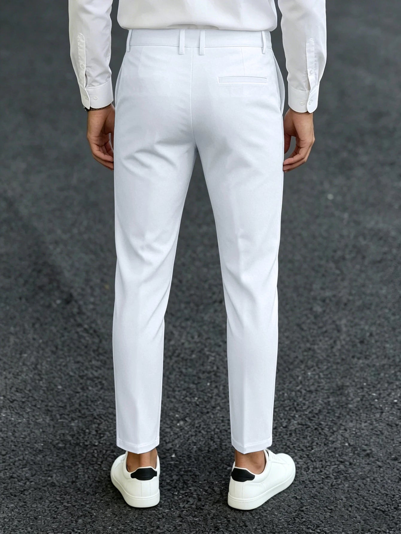 Men's Ankle Length Dress Pants 100% Polyester Slim Fit Formal Business Cropped Trousers