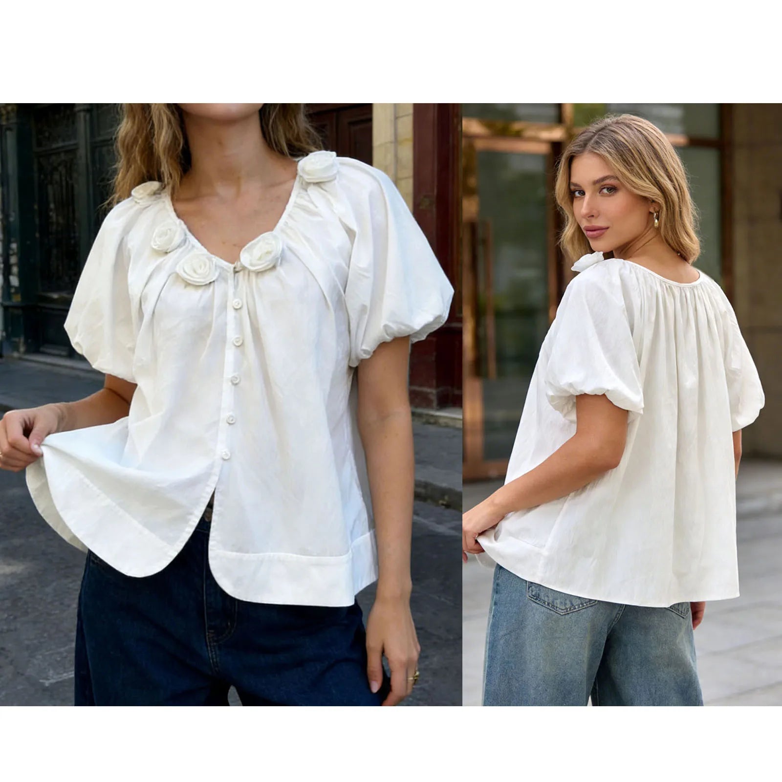 Fit Short 3 D Flower Tops Short Sleeve Shirts Summer Fashionable Women S 3 D Tops Loose Fit Color Durable