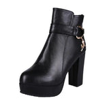 2024 Women Fashion Ankle Boots New Warm Velvet Chunky High Heels Shoes Snow Boots Comfort Soft Leather Cotton Shoes