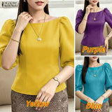 ZANZEA Elegant Princess Seams Satin Blouses Woman Boat Neck Puff Sleeves Solid Color Party Crop Tops Summer Graceful Blusa Mujer