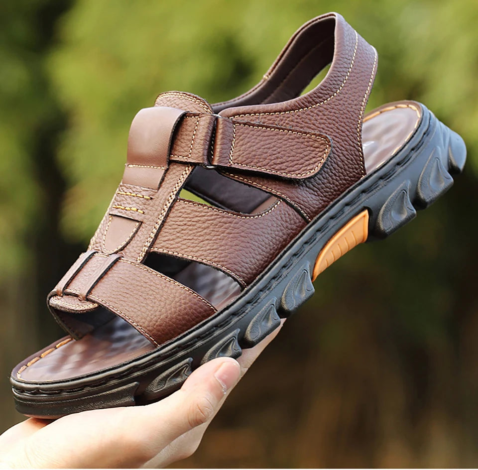 Men's New Beach Shoes Cowhide Slippers Outdoor  Non-slip Thick-soled Leather Sandals for Me