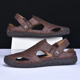 New Handmade Summer Sandals Men Breathable Leather Shoes Man Outdoor Men Sandals Antiskid Beach Sandals Hollow Shoes Fashion