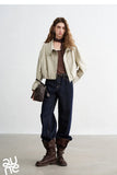 TOYOUTH Women Slub Cotton Jackets 2026 Spring New Cropped Tulip Silhouette Striped Cuff - Turn Up Stand Collar Tops