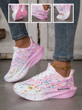 Women Splatter Paint Gradient Running Sneakers Breathable Flying Weave Mesh Lightweight Shock Absorb Non Slip Fashion Athletic Walking Sport Shoes