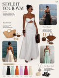 Women Strapless Twist Cutout Maxi Dress Ruched Waist Flowy A Line Long Tube Top Dress Summer Beach Vacation Casual Sundress