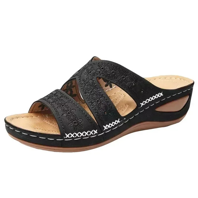Summer 2025 women's sandals with exposed toes, retro anti slip leather casual women's fashionable versatile sandals