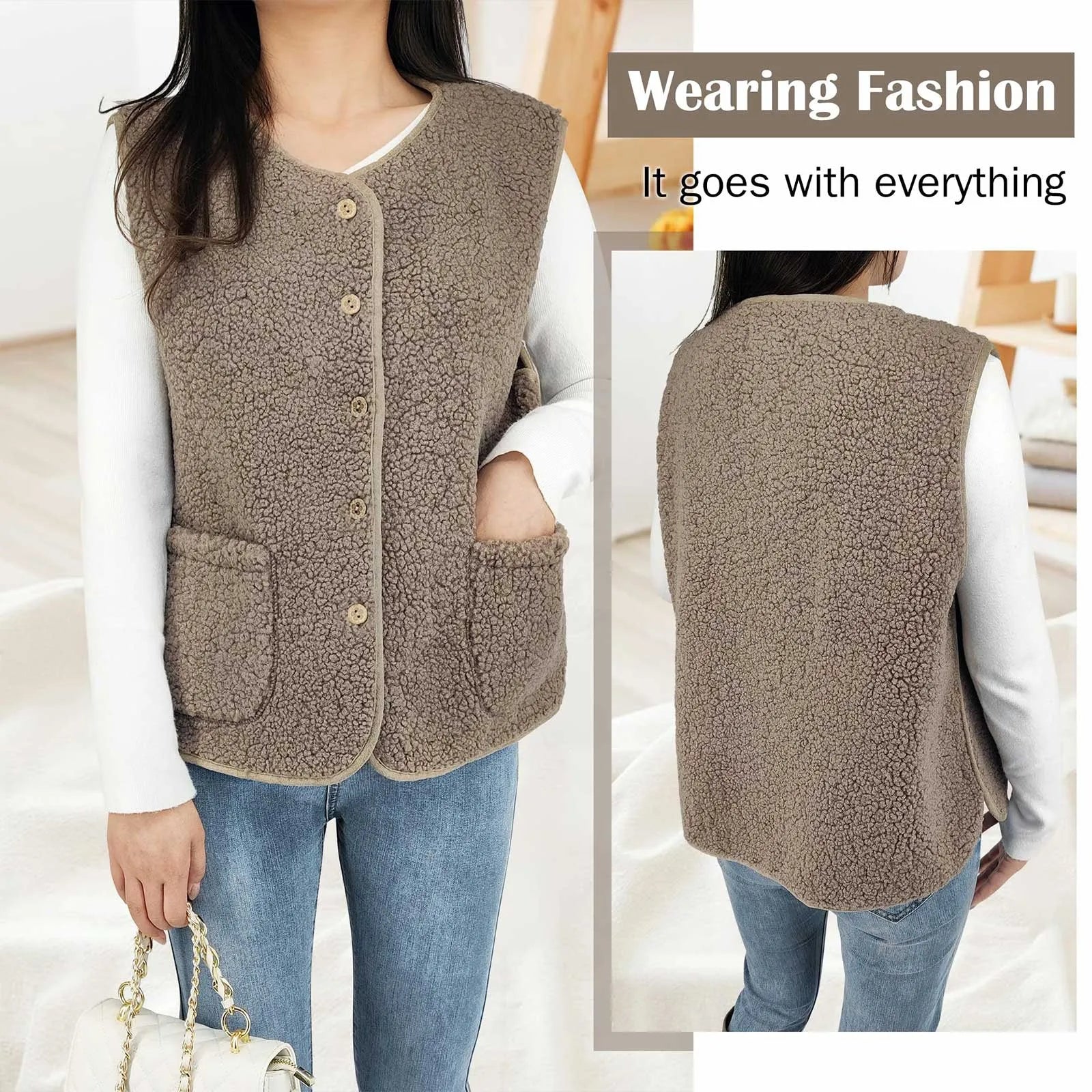 Women'S Teddy Fleece Vest Autumn Thin Vest Sleeveless Coat Plain Plush Vest Short Jacket Loose Fleece Vest Women Outwear