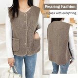 Women'S Teddy Fleece Vest Autumn Thin Vest Sleeveless Coat Plain Plush Vest Short Jacket Loose Fleece Vest Women Outwear