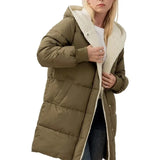 Womens Winter Warm Coats Sherpa Fleece Lined Long Hooded Puffer Jacket
