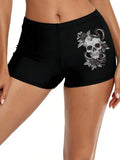 Vintage Skull Snake Rose Art Old Tattoo Women's Swim Shorts, High-Elasticity Quick-Dry, Printed Summer Bikini Shorts