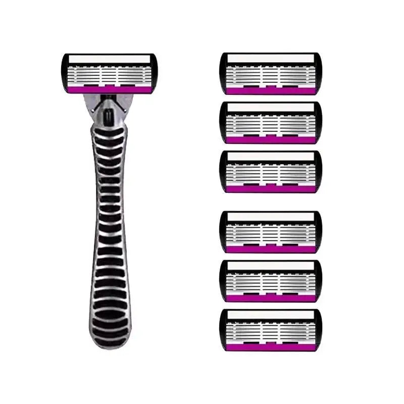 Safety Razor With 3/6/12/18/24/36Pcs 6 Layer Stainless Steel Shaving Cartridges For Men Women Hair Removal Shaving▪