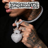 Bling Crown Love Heart Charm Rhinestone Heart Crown Jewelry For Men Women Trendy Rap Accessory Romantic Lovers Fine Jewelry Gifts for Girl Boy Friends Iced Out Crowned Heart Pendant Micro Pave Cubic Zirconia 18K Gold Plated H
