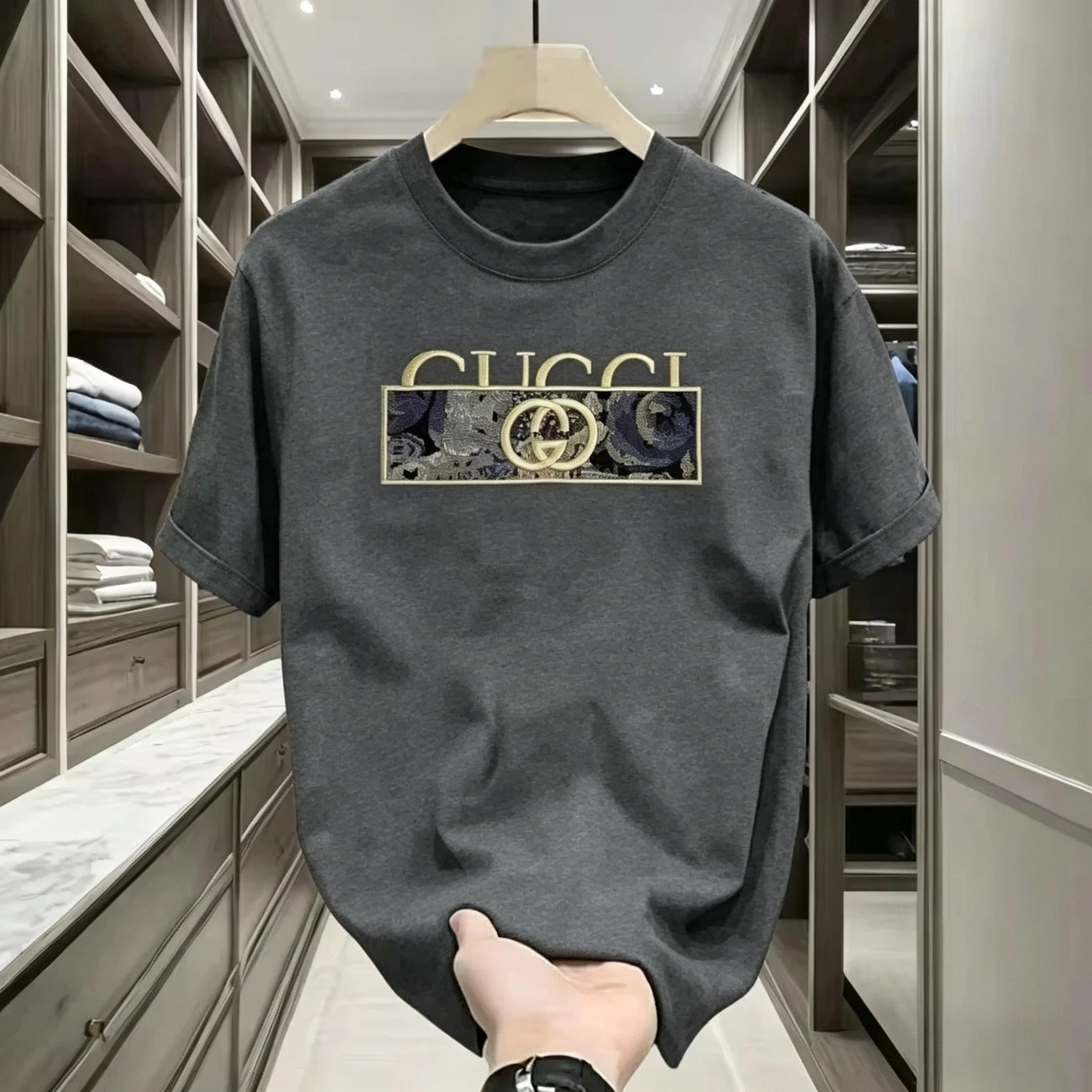 Men's Luxury Style T-Shirt Casual Cotton Short Sleeve Crew Neck Navy Blue Fashion Streetwear Tee for Daily Wear Print Pattern