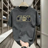 Men's Luxury Style T-Shirt Casual Cotton Short Sleeve Crew Neck Navy Blue Fashion Streetwear Tee for Daily Wear Print Pattern