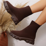 Ankle Boots for Women Comfortable Round Toe Slip On Stretch Soft Chunky Block Heel Knit Platform Boots Punk Dress Sock Boots